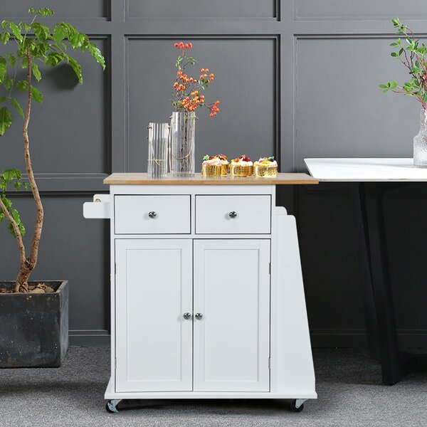 Costway Isola da cucina con contenitore su ruote ripiano regolabile 2 cassetti portaspezie, Carello a 2 porte Bianco