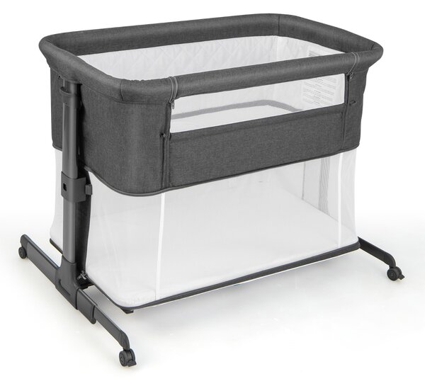 Costway Culla 3 in 1 pieghevole con materasso 5 altezze regolabili ruote bloccabili, Culla portatile per bambini Grigia