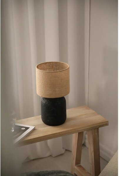 Lampada da tavolo con paralume in juta di colore nero e naturale (altezza 32,5 cm) Montagna - Markslöjd