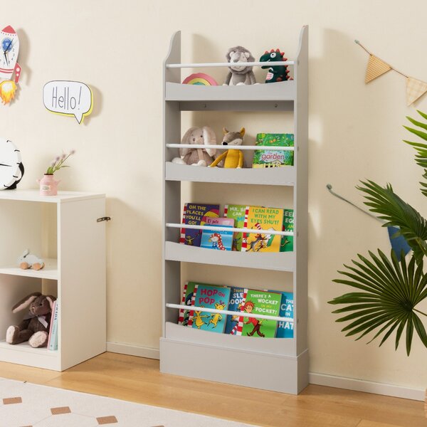 Costway Libreria per bambini a 4 piani per giocattoli, Organizzatore di  giocattoli per la camera dei bambini Grigio