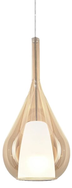 Sospensione Contemporanea Kalique Vetro Ambra Bianco E Cromo 1 Luce E27 H40Cm