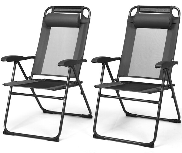 Costway Set di 2 sedie reclinabili pieghevoli da patio, Sedie regolabili con poggiatesta per cortile Grigio