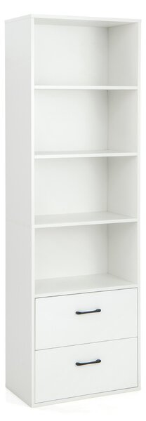 Costway Libreria moderna a 6 piani con 4 ripiani aperti 2 cassetti, Mobile organizzatore di stoccaggio Bianco
