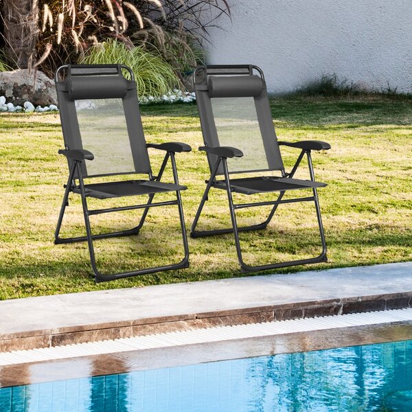 Costway Set di 2 sedie reclinabili pieghevoli da patio, Sedie regolabili con poggiatesta per cortile Grigio
