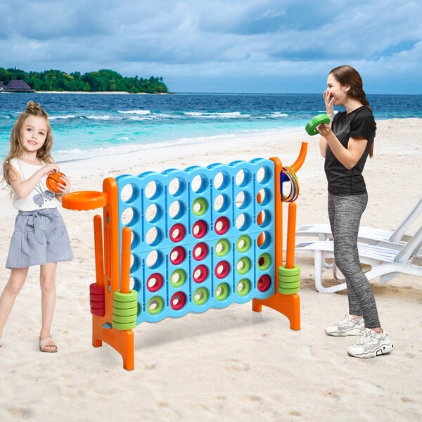 Costway Forza 4 gigante con canestro e gioco di lancio, Gioco da esterno per bambini e adulti 84x33x79 cm Arancione