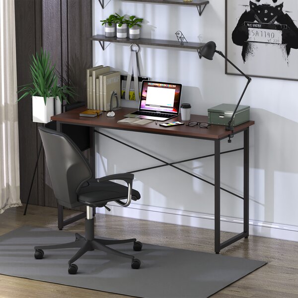 Costway Scrivania per computer 121cm, Tavolo resistente per casa ufficio con scompartimento laterale Caffè
