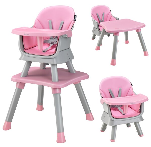 Costway Seggiolone per neonati con imbracatura a 5 punti cuscino rimovibile, Seggiolone per bambini convertibile Rosa