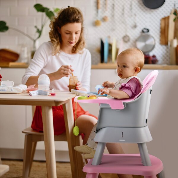 Costway Seggiolone per neonati con imbracatura a 5 punti cuscino rimovibile, Seggiolone per bambini convertibile Rosa