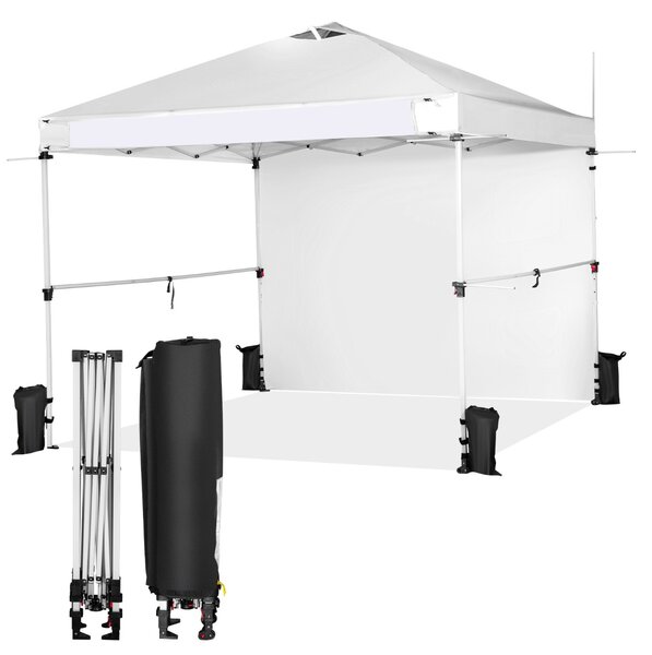 Costway Gazebo pieghevole con parete laterale 3x3m con borsa trasportabile, Tenda gazebo commerciale per mercato Bianca