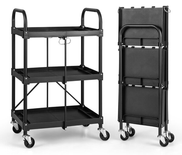 Costway Carrello a 3 piani da cucina con ruote e corrimano universali, Carrello portatile per utensili pesanti Nero