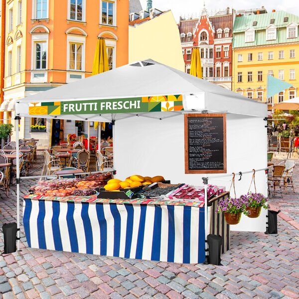 Costway Gazebo pieghevole con parete laterale 3x3m con borsa trasportabile, Tenda gazebo commerciale per mercato Bianca