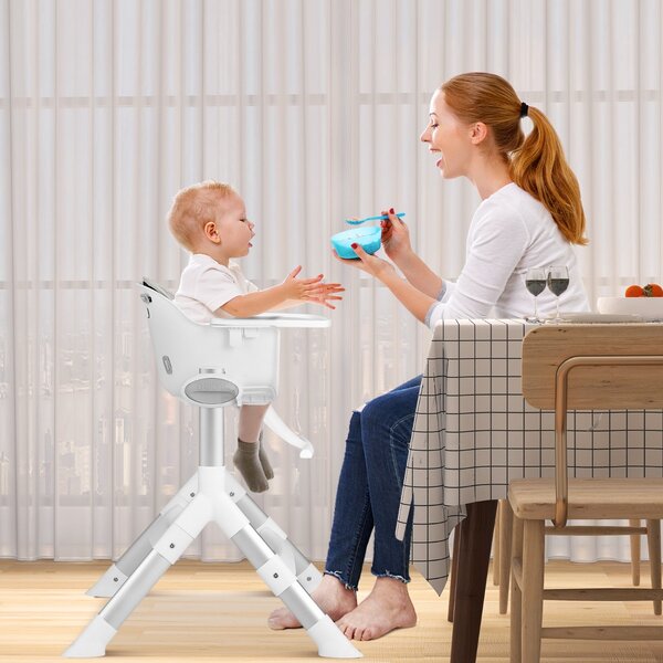 Costway Seggiolone convertibile per bambini con altezza regolabile vassoio lavabile, Seggiolone in alluminio Grigio