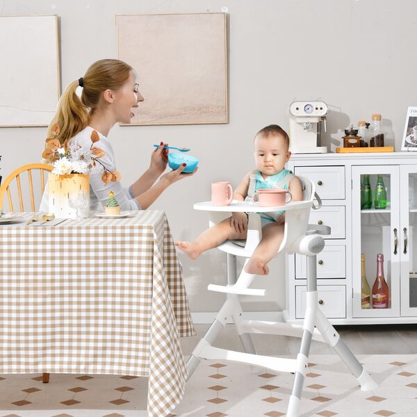 Costway Seggiolone convertibile per bambini con altezza regolabile vassoio lavabile, Seggiolone in alluminio Grigio