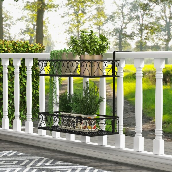 Costway Portavasi a 2 livelli con ganci regolabili da 5,5-12,5cm, Contenitore per piante in vaso in metallo per patio