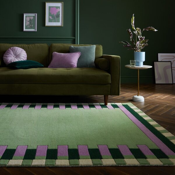 Tappeto in lana tessuta verde e viola 160x230 cm Kai Wool Border - Flair Rugs