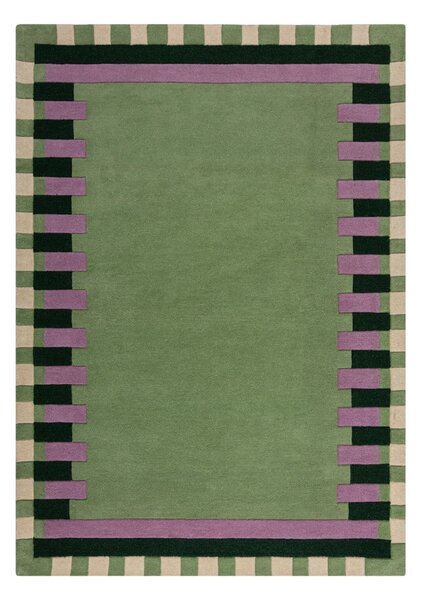 Tappeto in lana tessuta verde e viola 160x230 cm Kai Wool Border - Flair Rugs