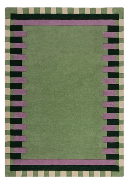 Tappeto in lana tessuta verde e viola 160x230 cm Kai Wool Border - Flair Rugs