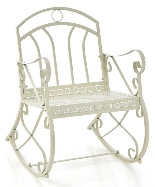 Costway Sedia a dondolo da patio con schienale braccioli ergonomici struttura in metallo, Sedia dondolo elegante Beige