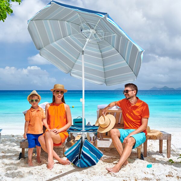 Costway Ombrellone da spiaggia con tavolo e sacchetto di sabbia ancoraggio  per la sabbia, Parasole antivento Blu