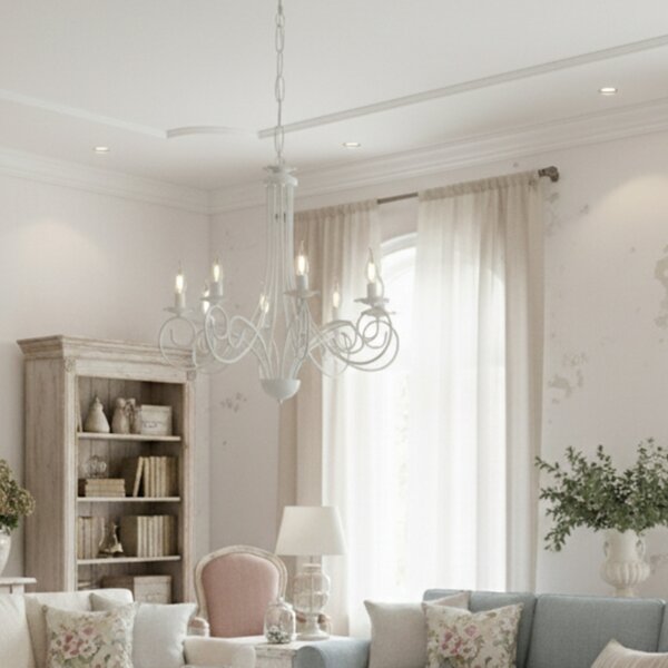 Lampadario Provenzale Candelabro Alma 8 Luci Ferro Battuto Bianco Shabby