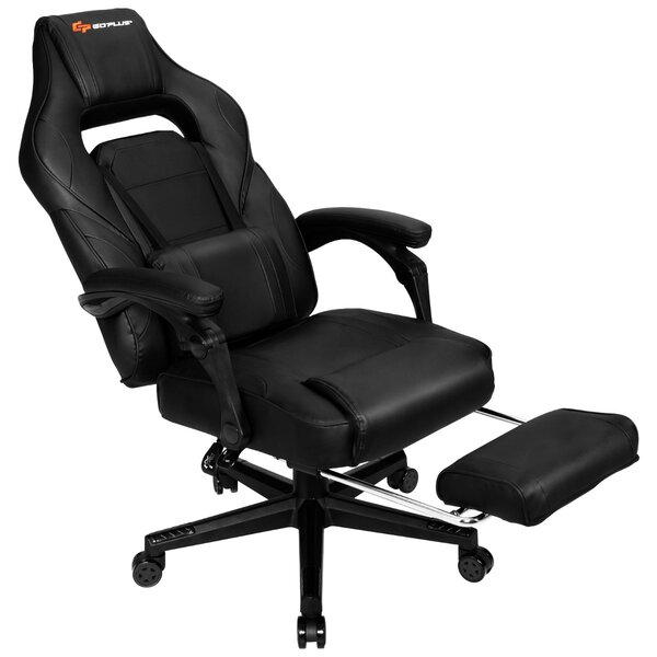 Costway Sedia da gioco con schienale regolabile poggiapiedi retrattile, Sedia ergonomica per computer da ufficio Nero