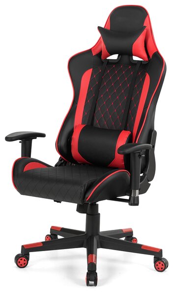 Costway Sedia da gioco ergonomica con schienale e bracciolo regolabili supporto lombare, Sedia da gaming girevole Rosso