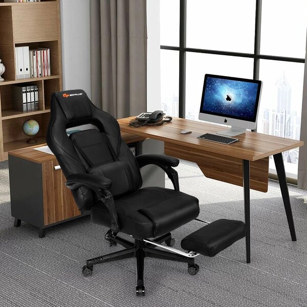 Costway Sedia da gioco con schienale regolabile poggiapiedi retrattile, Sedia ergonomica per computer da ufficio Nero