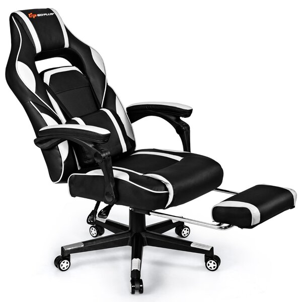 Costway Sedia da gioco con schienale regolabile poggiapiedi retrattile, Sedia ergonomica per computer da ufficio Bianco
