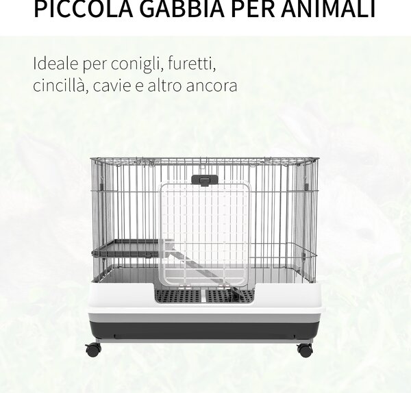 PawHut Gabbietta per Criceti Conigli Porcellini d'India in Metallo Nero con 2 Porte e Vassoio Estraibile 81.2x52.7x66cm|Aosom