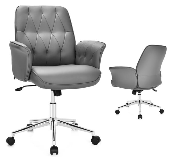 Costway Sedia da ufficio moderna in pelle PU con braccioli imbottiti, Sedia ergonomica per computer esecutivo Grigio
