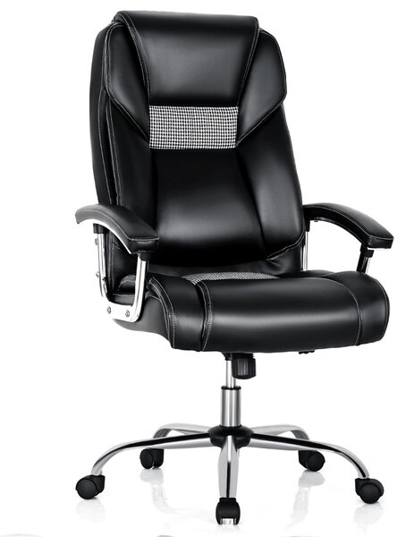 Costway Sedia da ufficio con schienale alto braccioli imbottiti, Sedia esecutiva domestico rivestita in pelle pvc Nero