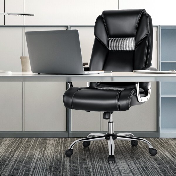 Costway Sedia da ufficio con schienale alto braccioli imbottiti, Sedia esecutiva domestico rivestita in pelle pvc Nero