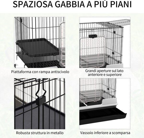 PawHut Gabbietta per Criceti Conigli Porcellini d'India in Metallo Nero con 2 Porte e Vassoio Estraibile 81.2x52.7x66cm|Aosom
