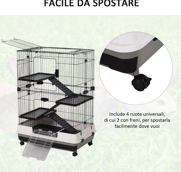 PawHut Gabbia a 3 Piani in Metallo con Vassoio per Roditori, Conigli e Furetti con 4 Ruote, 81.2x52.7x110 cm, Nera|Aosom