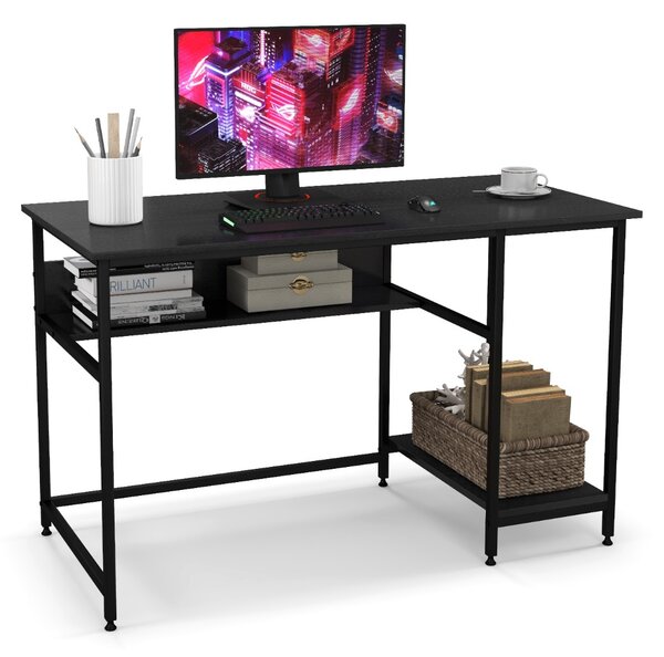 Costway Scrivania da ufficio con ripiano aperto supporto per CPU telaio in metallo, Postazione per PC resistente Nero