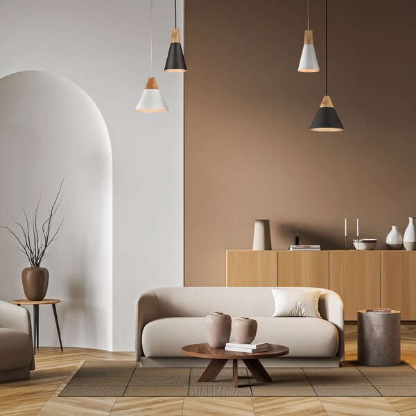 Sospensione Minimal Bicones Metallo Legno Nero Oro 1 Luce