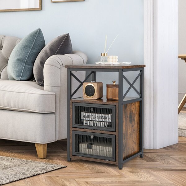 Giluta Comodino Moderno In Legno Con 2 Cassetti E Ripiano - Colore Bianco E Oro, 61 Cm H, Tavolino Da Notte Per Camera Da Letto E Soggiorno