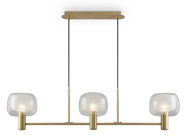 Lampadario Contemporaneo Vision Alluminio Oro 3 Luci Diffusori Vetro Trasp