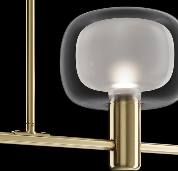 Lampadario Contemporaneo Vision Alluminio Oro 3 Luci Diffusori Vetro Trasp