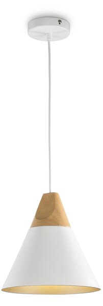 Sospensione Minimal Bicones Metallo Legno Bianco Oro 1 Luce