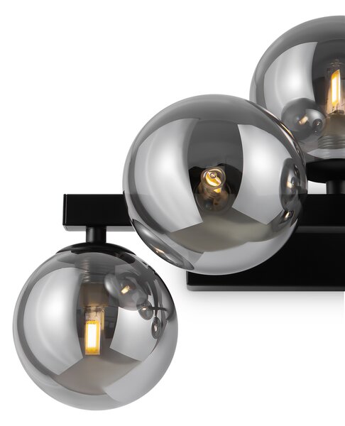 Applique Contemporanea Dallas Metallo Nero 5 Luci Diffusori Fumè
