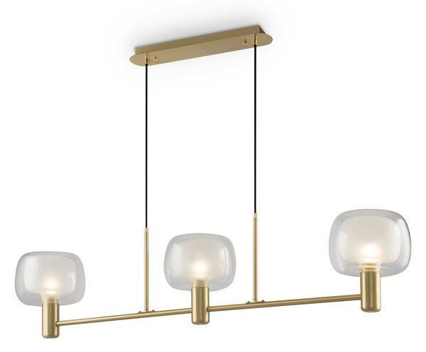Lampadario Contemporaneo Vision Alluminio Oro 3 Luci Diffusori Vetro Trasp