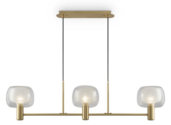 Lampadario Contemporaneo Vision Alluminio Oro 3 Luci Diffusori Vetro Trasp