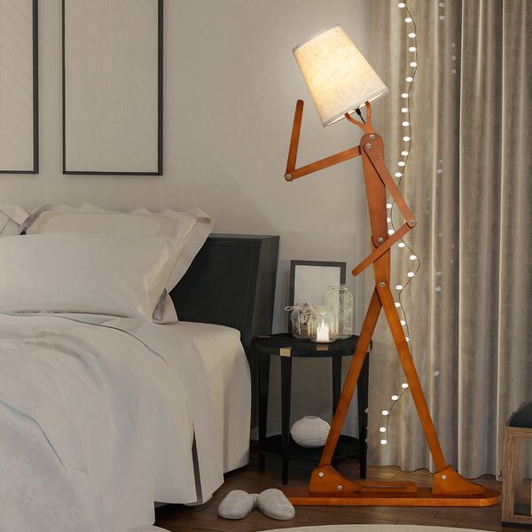 Costway Lampada da terra in legno decorativa con articolazioni regolabili e paralume in tessuto, Lampada ad angolo