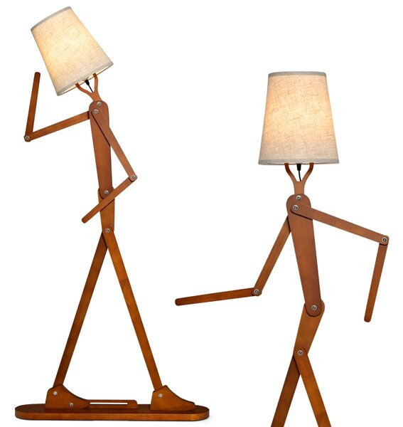 Costway Lampada da terra in legno decorativa con articolazioni regolabili e paralume in tessuto, Lampada ad angolo