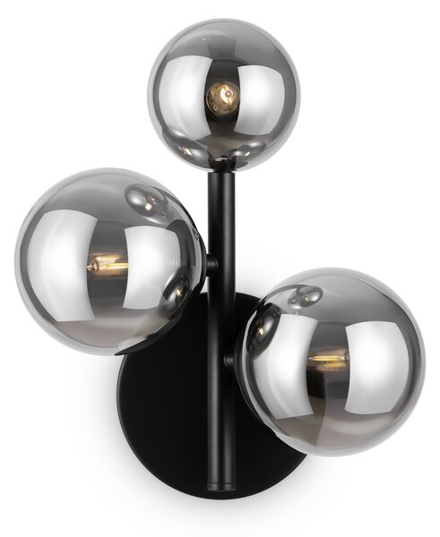 Applique Contemporanea Dallas Metallo Nero 3 Luci Diffusori Fumè