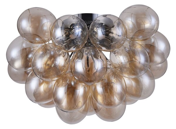 Plafoniera Contemporanea Baldo Metallo Nichel 8 Luci Diffusori Cognac