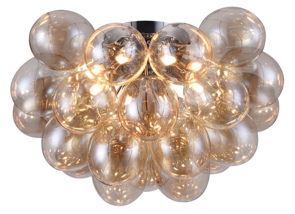 Plafoniera Contemporanea Baldo Metallo Nichel 8 Luci Diffusori Cognac