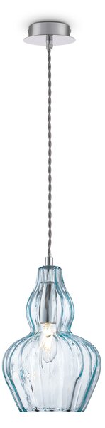 Sospensione Contemporanea Eustoma Metallo Nichel 1 Luce Diffusore Vetro Blu