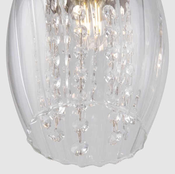 Lampadario Contemporaneo Blues Metallo Nichel 3 Luci Diffusori Vetro Trasparente